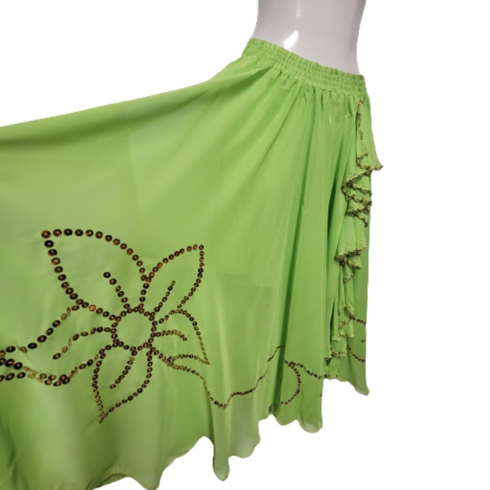 Womens Green Skirt Elastic Waist Skirt Midi Sequin Skirt BellyDance Skirt